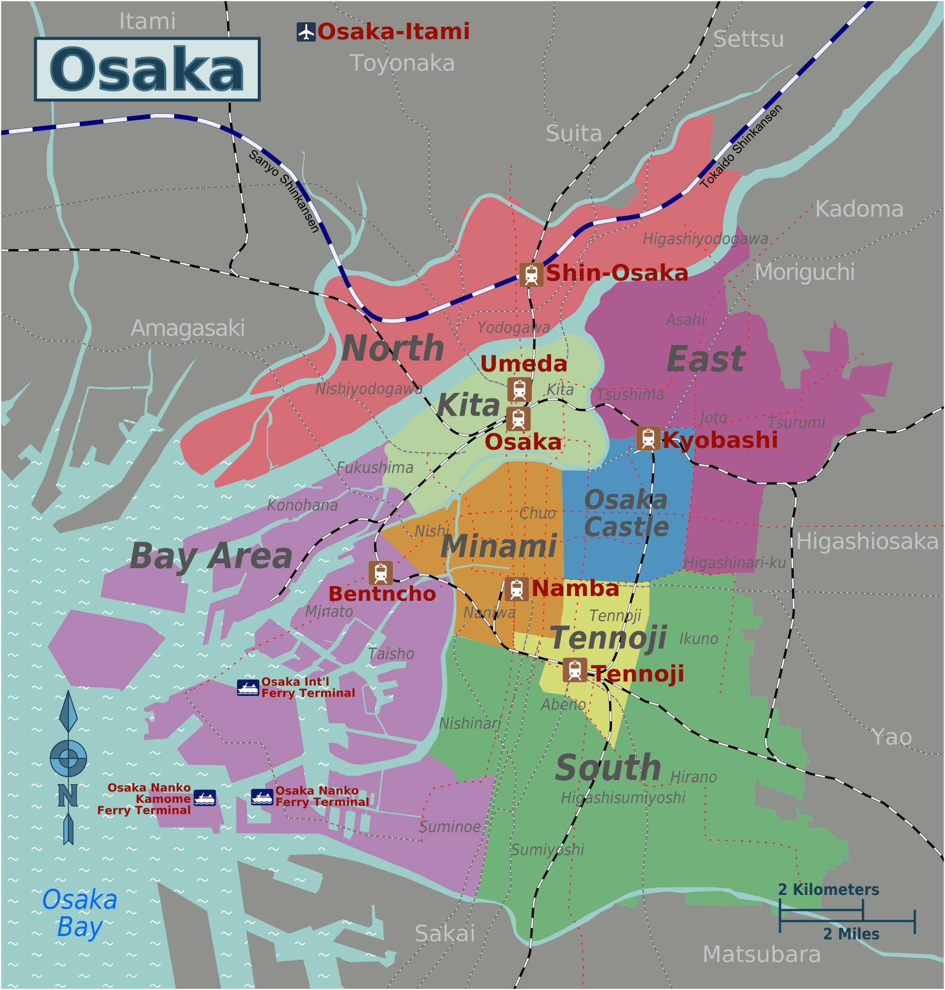 Map of where to stay in osaka